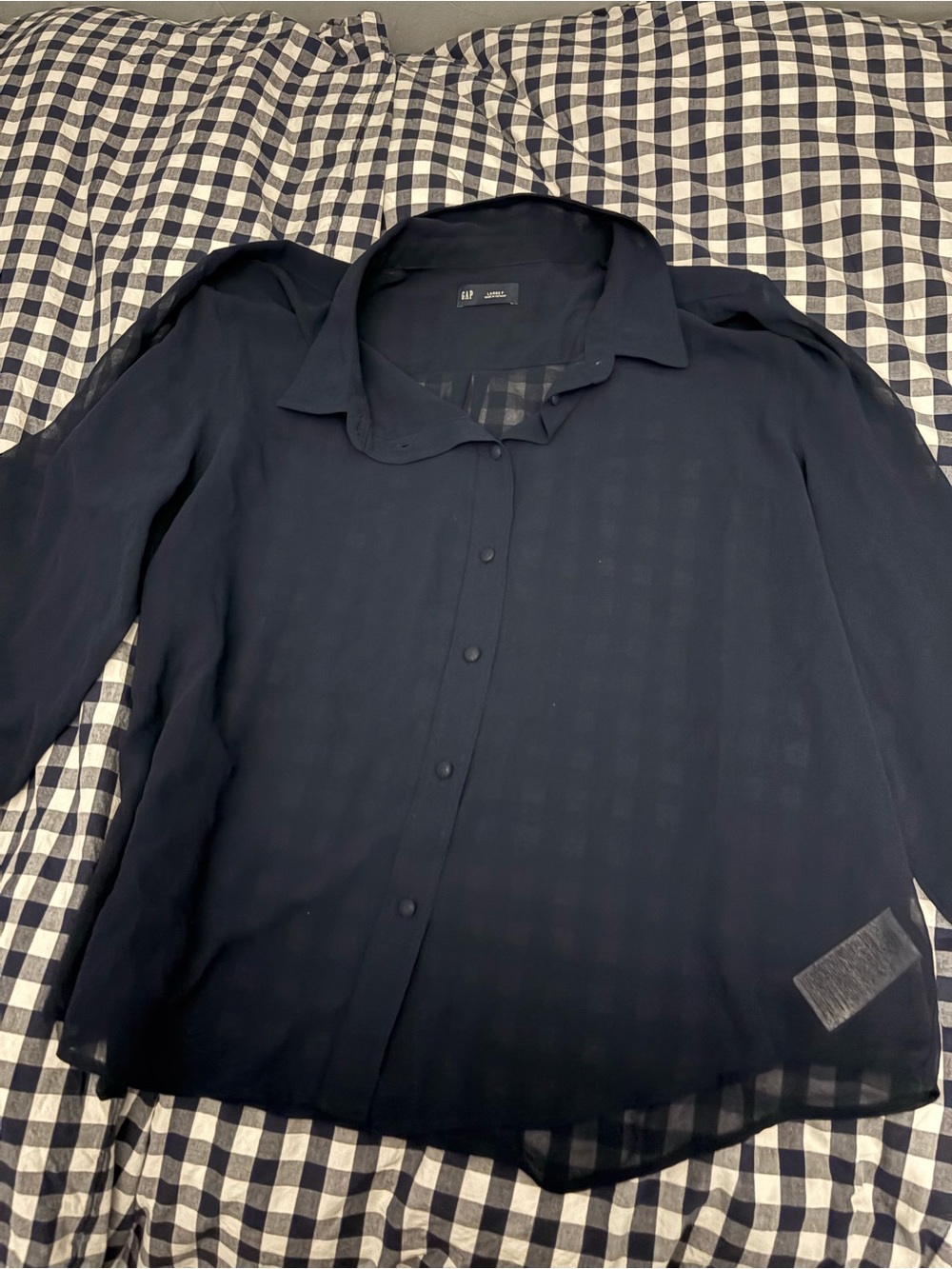 GAP Sheer Dark Navy Long Sleeve Button-Down Shirt